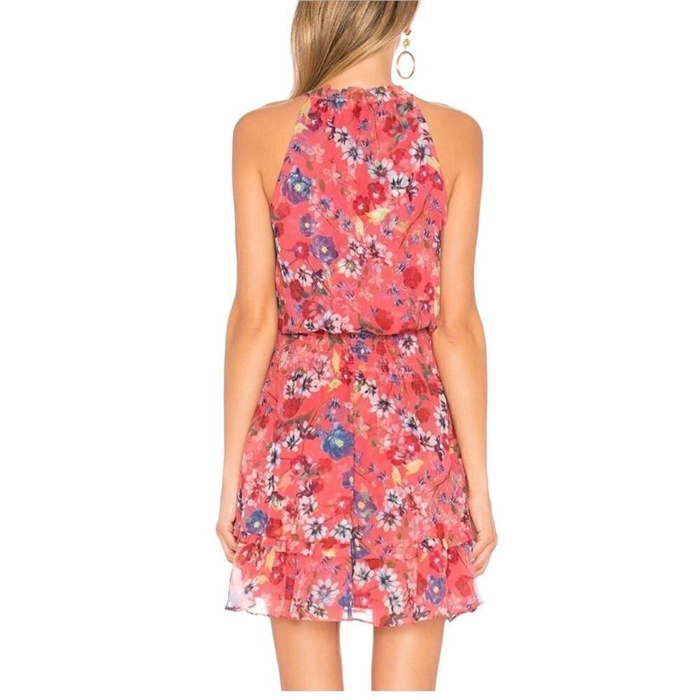 Parker Serenity 100% Silk Cocktail Party Mini Dress Floral Coral Size Small S - Picture 2 of 10